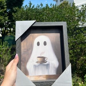 Viral Ghost Holding Coffee Framed Art 👻☕️